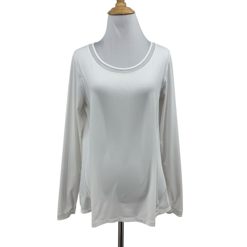 Golfino Shirt Womens L Large White Mesh Trim Panels Stretch Wicking Long Sleeve